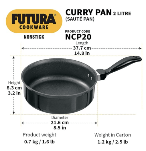 Hawkins Futura Nonstick Curry Pan (Saute Pan) 2 L, 20 cm, 3.25 mm (Black) - Image 3